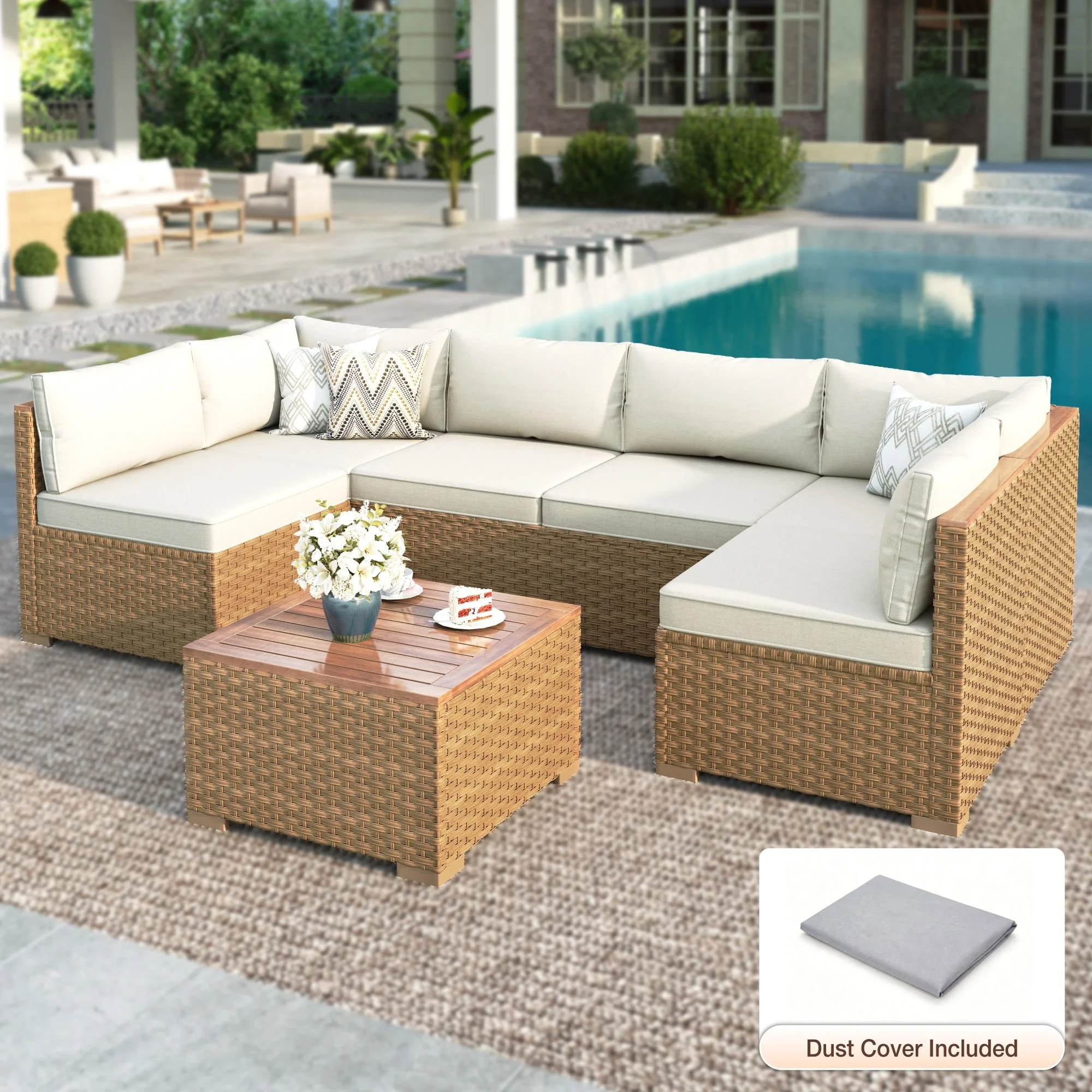 MF Studio 6-Piece Wicker Patio Furniture Set with Cover, Stackable Outdoor Sectional Conversation... | Walmart (US)