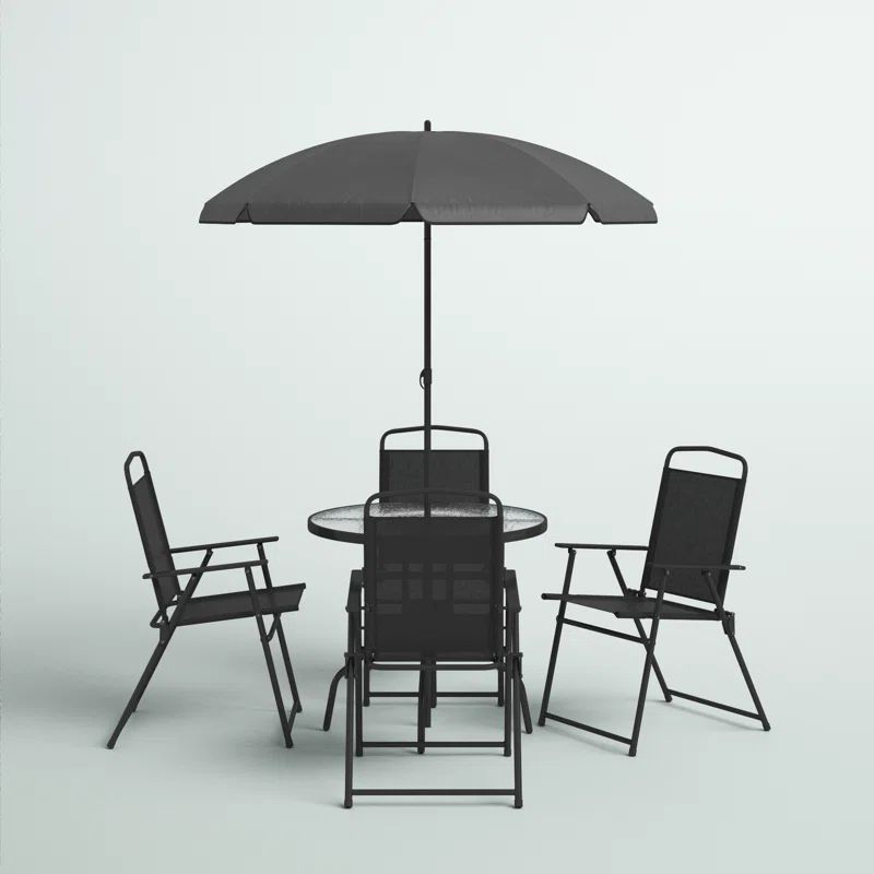 Anjae Round 4 - Person 31.25'' Long Dining Set with Umbrella | Wayfair North America