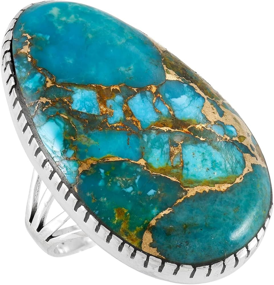 Turquoise Ring Sterling Silver 925 Genuine Gemstones Size 6 to 11 | Amazon (US)