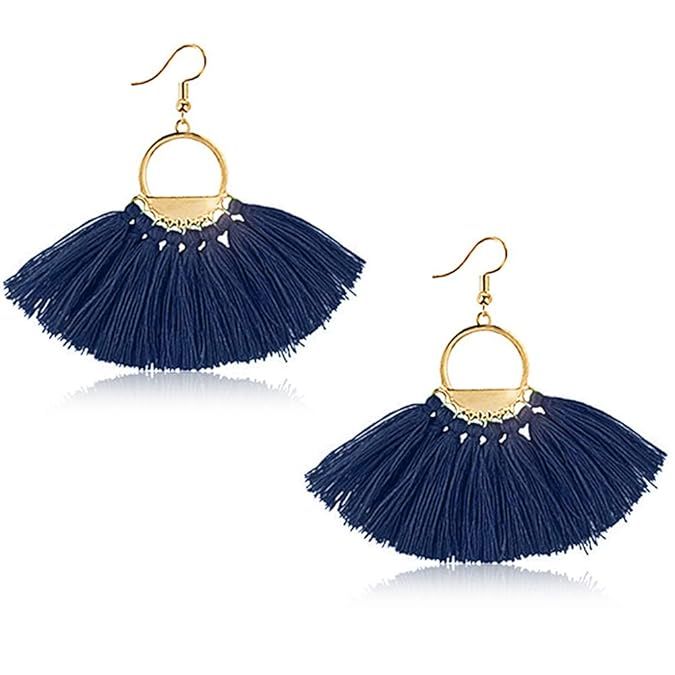 Suyi Women Tassel Earrings Bohemia Fan Shape Thread Tassel Statement Drop Dangle Earrings for Lad... | Amazon (US)