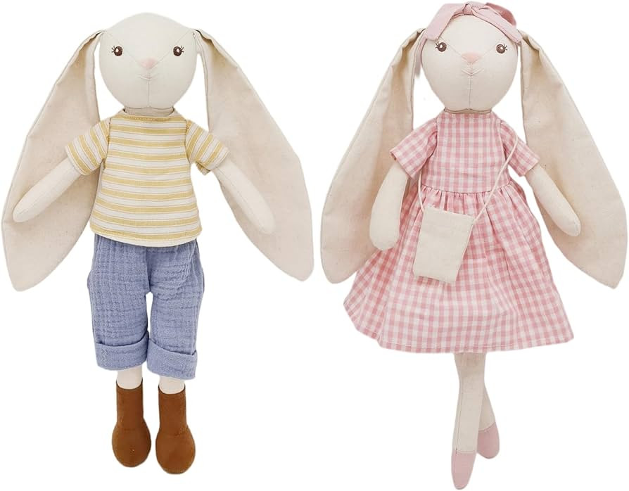 15" Bunny Boy and Girl Stuffed Animal for Girls, Plush Toy Doll -Cute Doll Set Dress Up for 3 4 5... | Amazon (US)