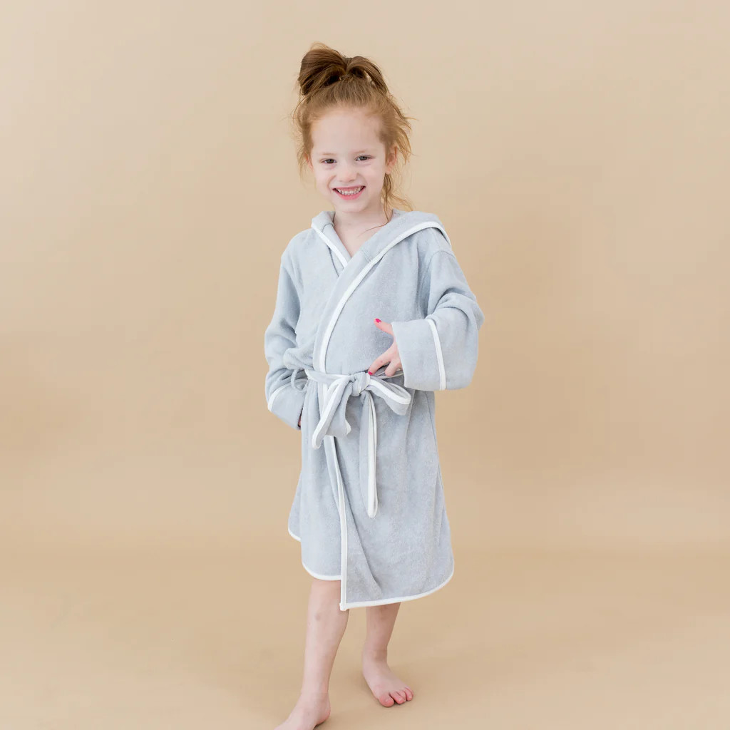 Hooded Bath Robe in Storm with Cloud Trim | Kyte Baby