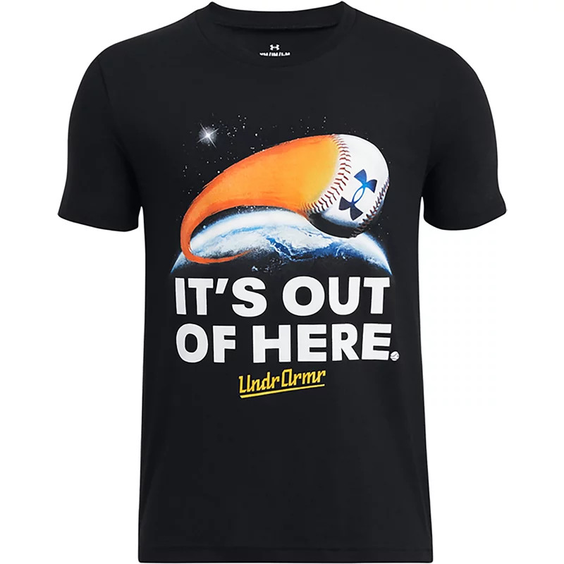 Under Armour Boys' Baseball Out of Here Short Sleeve Tee Black/Taxi, X-Large - Boy's Athletic Tops at Academy Sports | Academy Sports + Outdoors