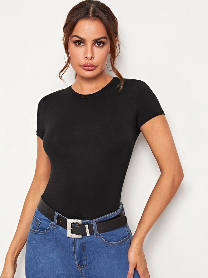 SHEIN Essnce Short Sleeve Solid Tee | SHEIN