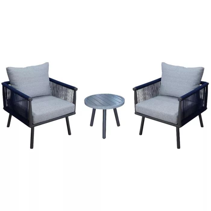 Spring Valley 3pc Set with 2 Club Chairs & 1 End Table - Blue - Courtyard Casual | Target