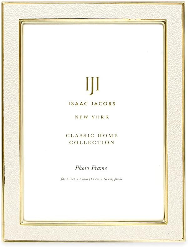 Isaac Jacobs 5x7 White Leather with Gold Metal (Vertical & Horizontal) Picture Frame, Shagreen Bo... | Amazon (US)