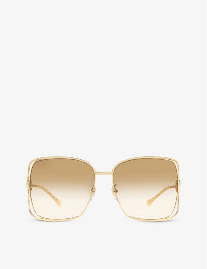 Womens Gold GG1020S Square-frame Metal Sunglasses 61mm | Selfridges