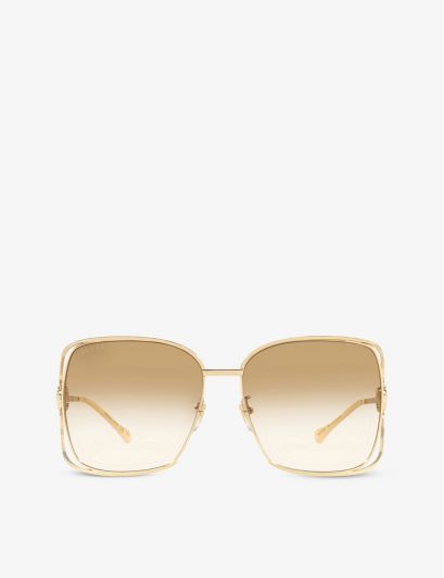 Womens Gold GG1020S Square-frame Metal Sunglasses 61mm | Selfridges