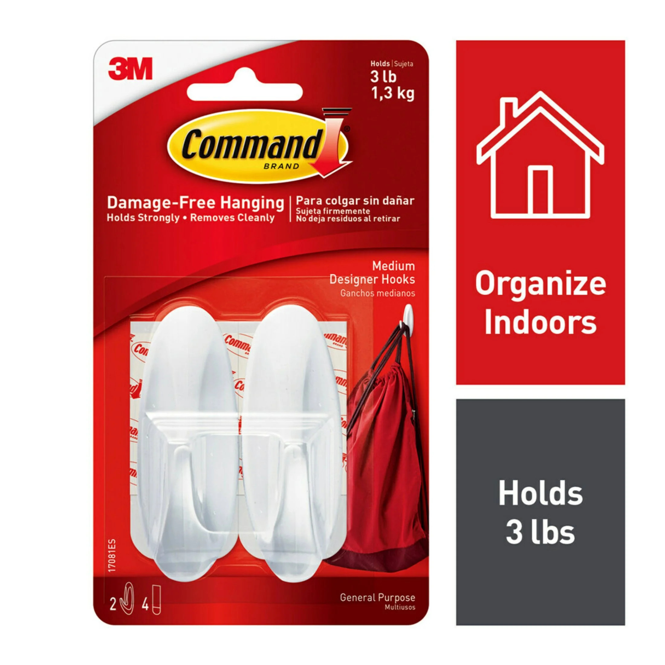 Command Medium Designer Hooks, White, 2 Wall Hooks | Walmart (US)