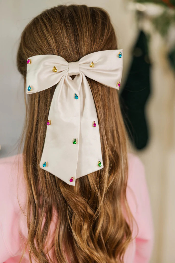 Girls: Sparkle & Shine White Hair Bow | The Mint Julep Boutique