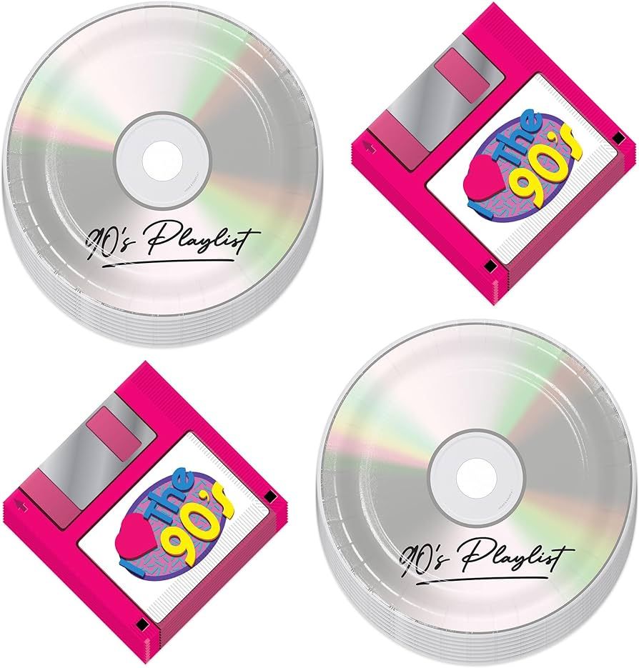 90's Party Supplies - Floppy Disk Napkins and CD Paper Plates (Serves 16) - I Love The 1990's Thr... | Amazon (US)