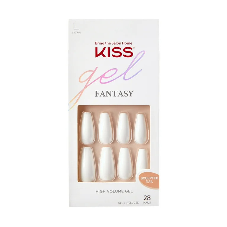 KISS Gel Fantasy Sculpted Long Coffin Glue-On Nails, Glossy Light White, 'True Color', 28 Ct. | Walmart (US)