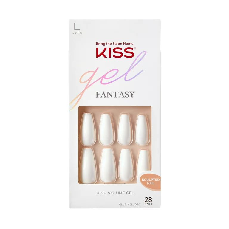 KISS Gel Fantasy Sculpted Long Coffin Glue-On Nails, Glossy Light White, 'True Color', 28 Ct. | Walmart (US)