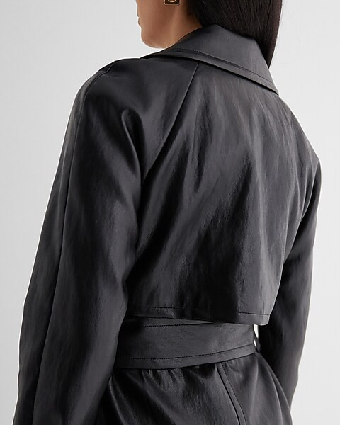 Faux Leather Belted Trench Coat | Express