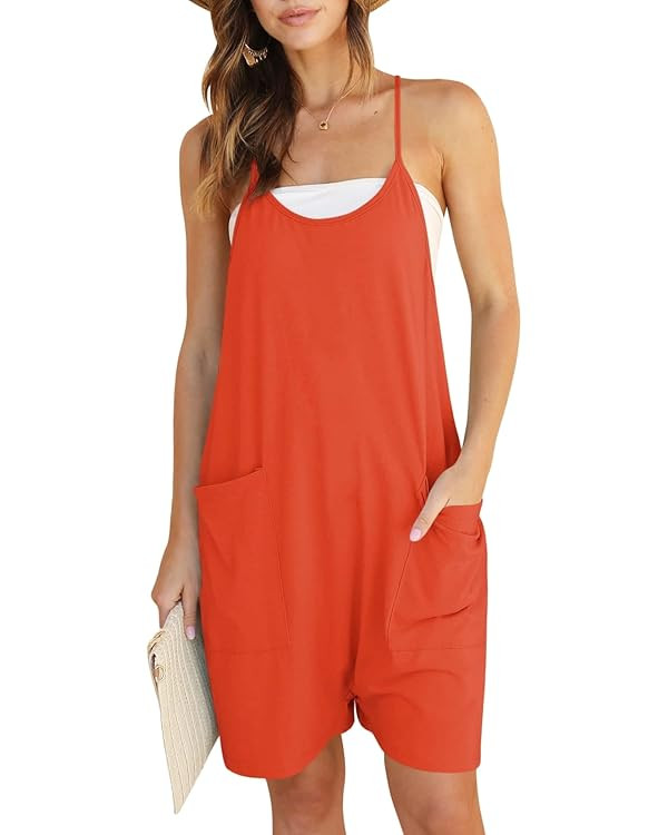 DEEP SELF Womens Summer Rompers Casual Loose Spaghetti Straps V Neck Sleeveless Shorts Jumpsuit w... | Amazon (US)
