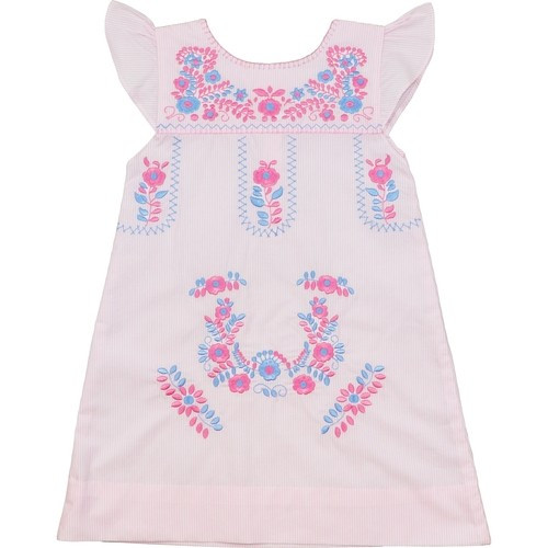 Pink Mini Stripe Embroidered Fiesta Dress - Shipping Mid-June | Cecil and Lou