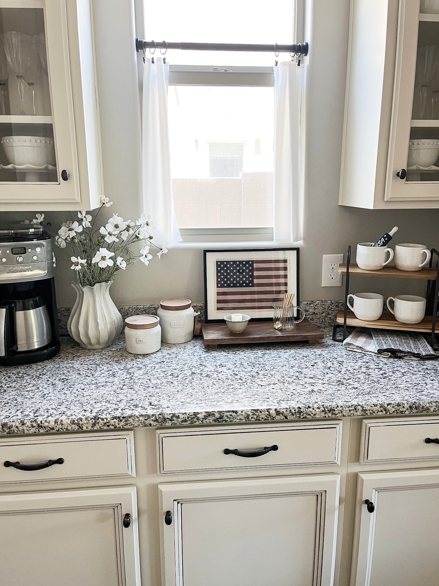 SUMMER COFFEE BAR! ☀️🇺🇸 I kept it simple and light for summer with a touch of patriotic. 

#coffeebar #homedecor #kitchendecor #stylewithme #patrioticdecor

#LTKSeasonal #LTKHome #LTKSaleAlert