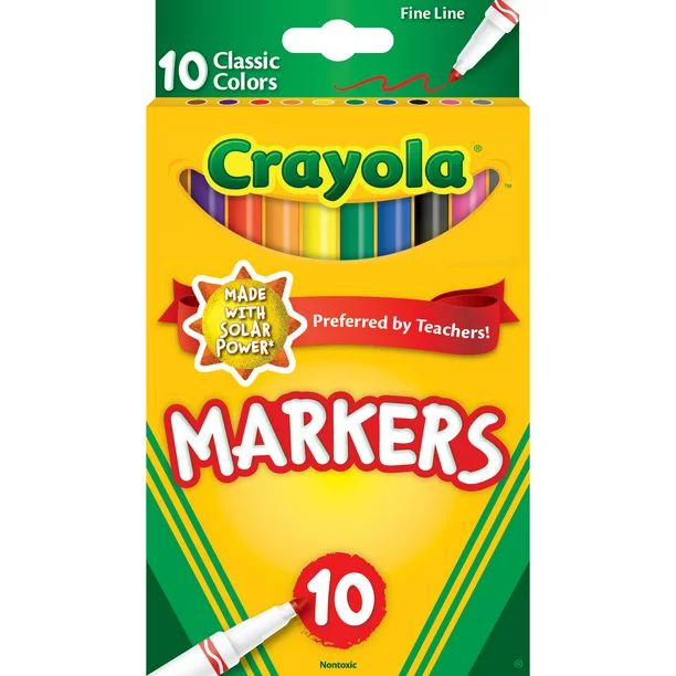 Crayola Classic Thin Line Marker Set, 10 Ct, Multi Colors, Back to School Supplies for Kids | Walmart (US)