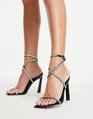 ASOS DESIGN Nectar embellished barely there heeled sandals in black | ASOS (Global)