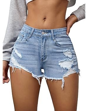 Verdusa Women's Ripped Distressed Skinny Denim Shorts | Amazon (US)