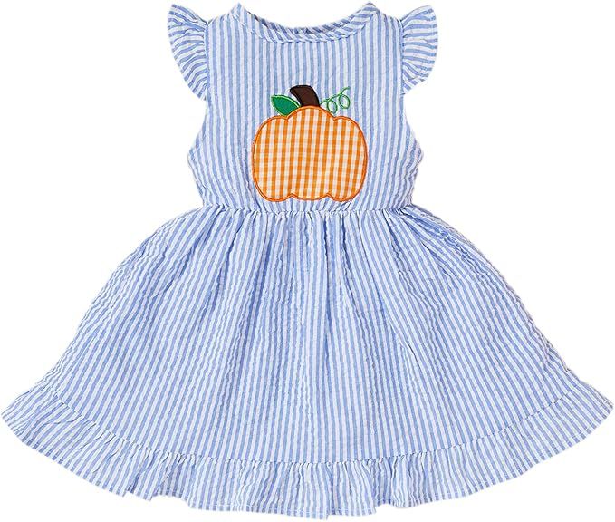 Baby Girl Halloween Dress Toddler Ruffle Stripes Skirt Infant Pumpkin Print Sleeveless Dressy | Amazon (US)