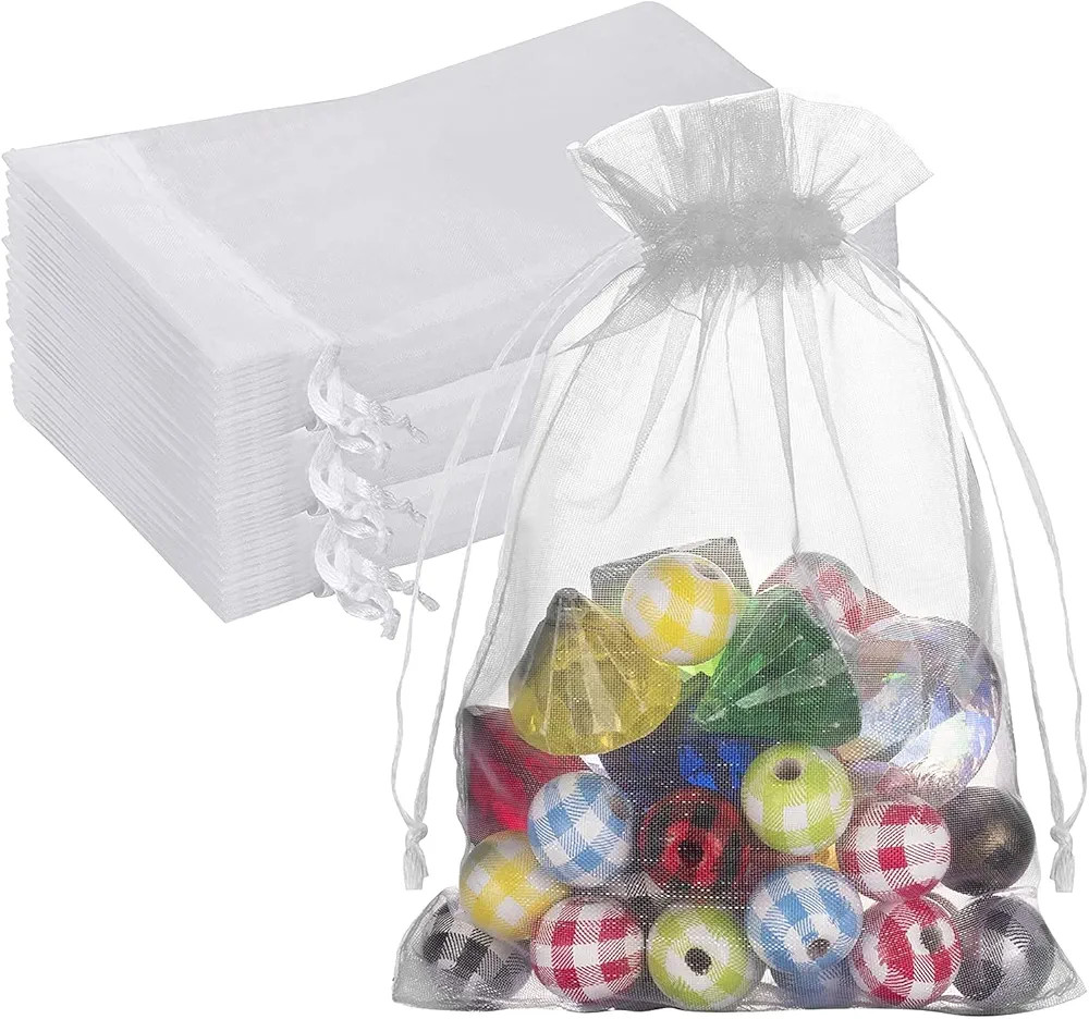 100PCS Premium Sheer Organza Bags, White Wedding Favor Bags with Drawstring, 5x7 inches Jewelry G... | Amazon (US)
