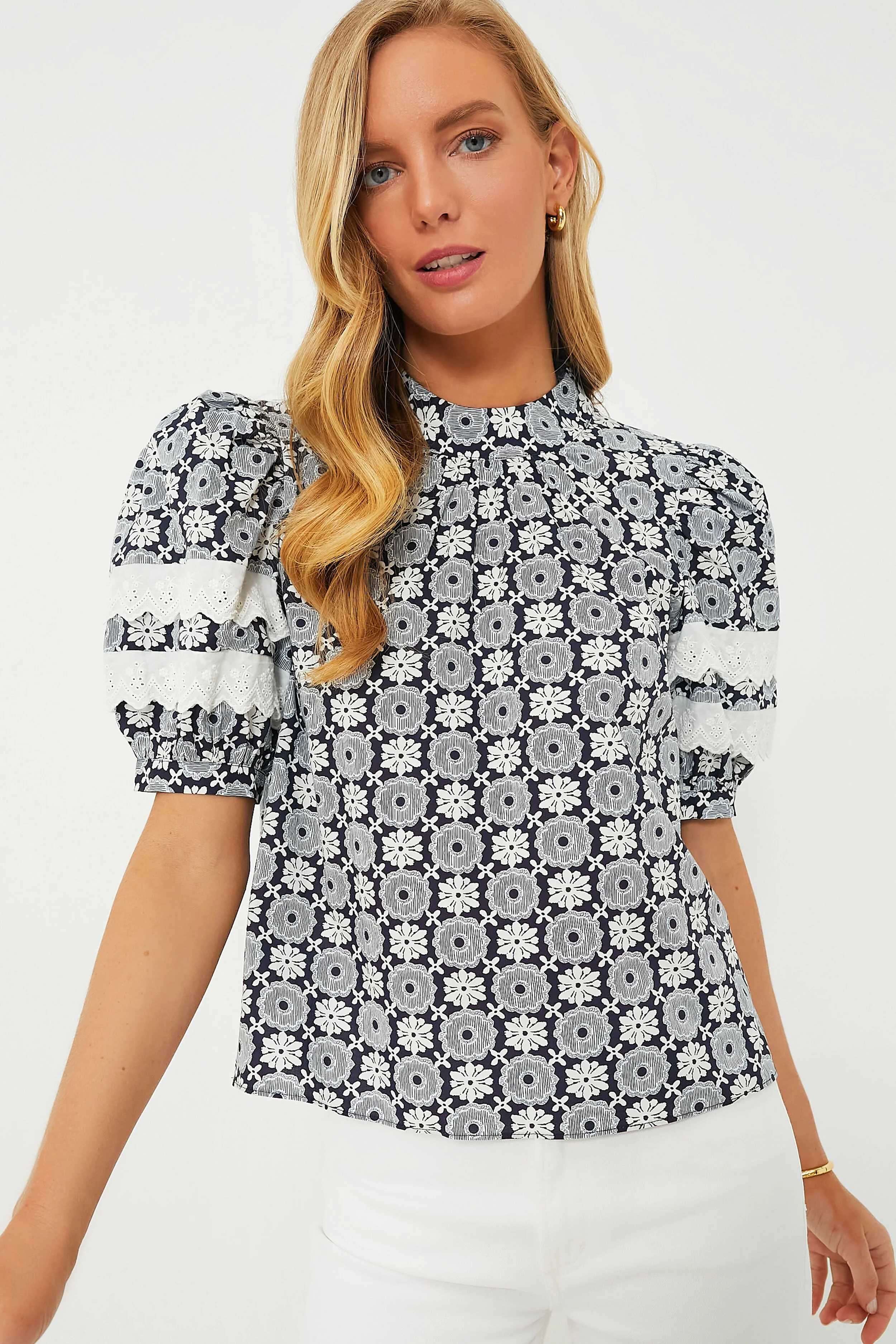 Navy Geo Floral Gigi Blouse | Tuckernuck (US)