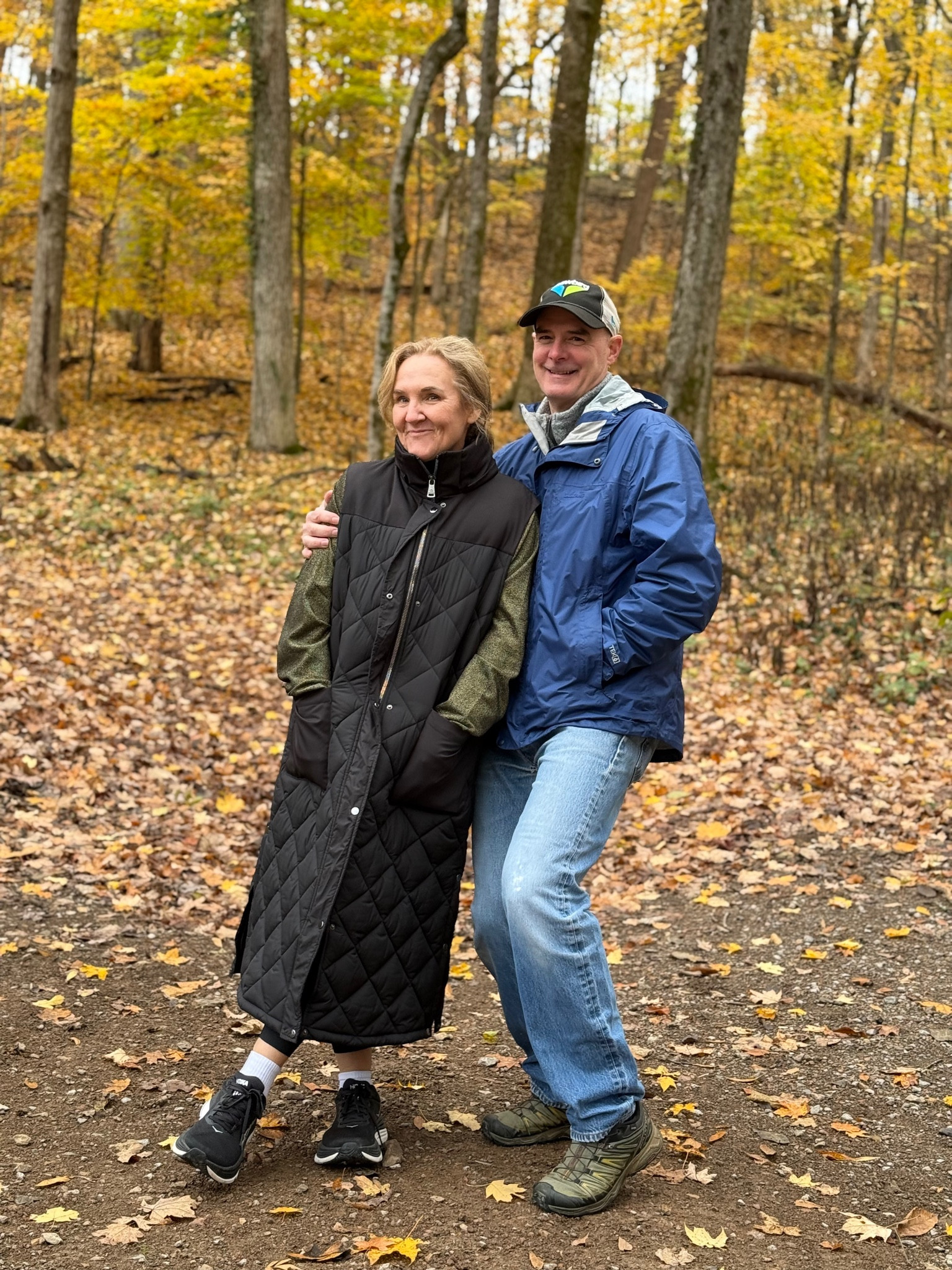 He’s a good man putting up with all the photos! 

Love this long vest and wire it on our Thanksgiving walk. On sale! Size down. 

Spanx booty boost leggings size medium 
Air essentials shimmer size large 10% off code EXTRA10 on top of 30% off sitewide 
Hokas tts 

#LTKOver40 #LTKSeasonal #LTKActive
