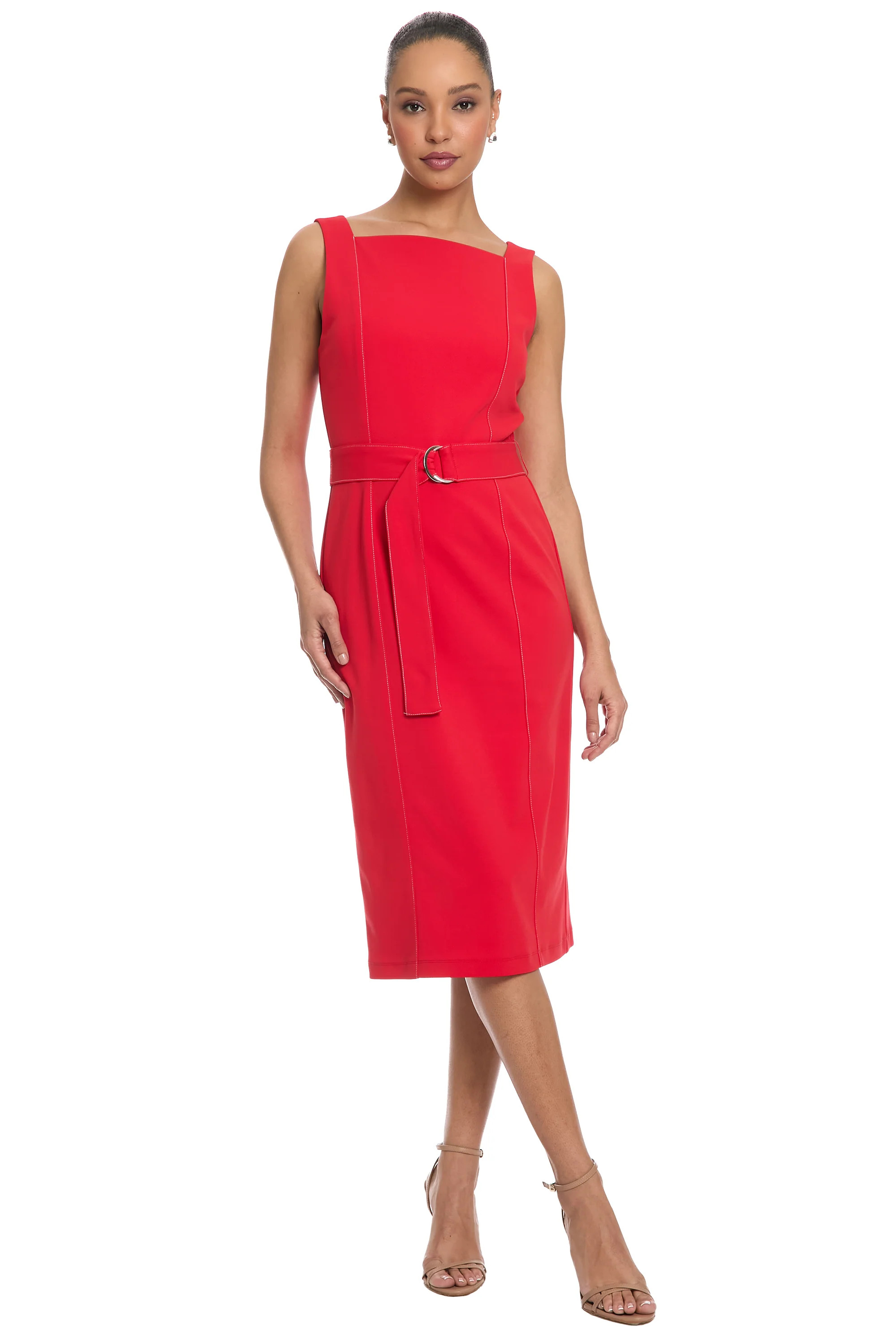 Olinda Square Neck Midi wIth Belt | Maggy London