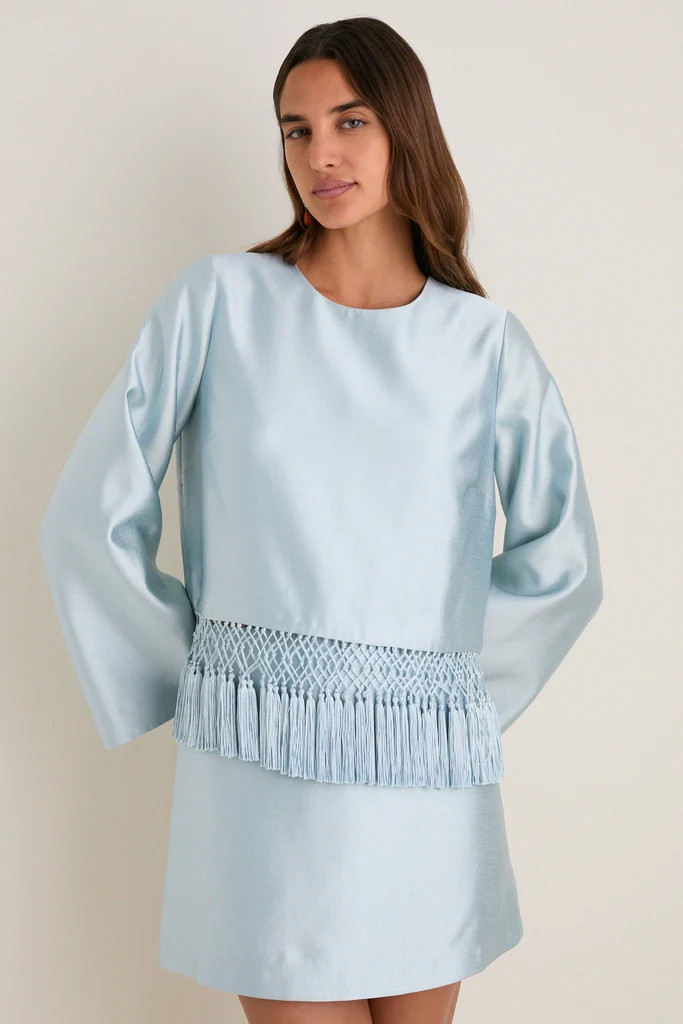 Pewter Blue Long Sleeve Maxine Tassel Top | Tuckernuck (US)