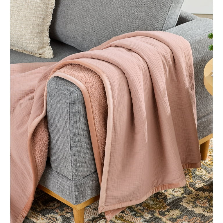 Better Homes & Gardens Gauze Reverse to Cozy Knit Super Soft Throw Blanket, Oversized, Antique Bl... | Walmart (US)