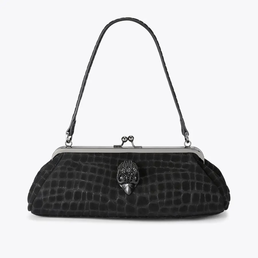 KENSINGTON FRAME BAG DR Black Suede Croc Embossed Bag by Kurt Geiger London | Kurt Geiger US