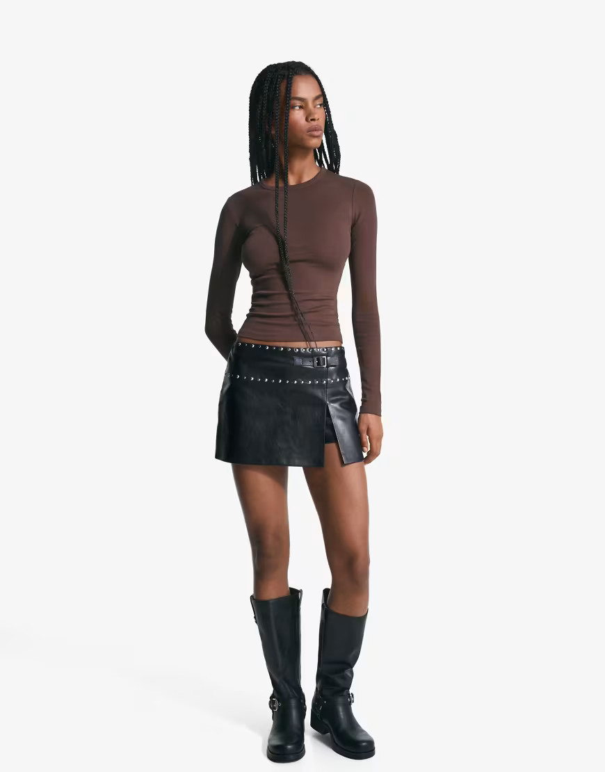 Bershka Long sleeve top in brown | ASOS (Global)