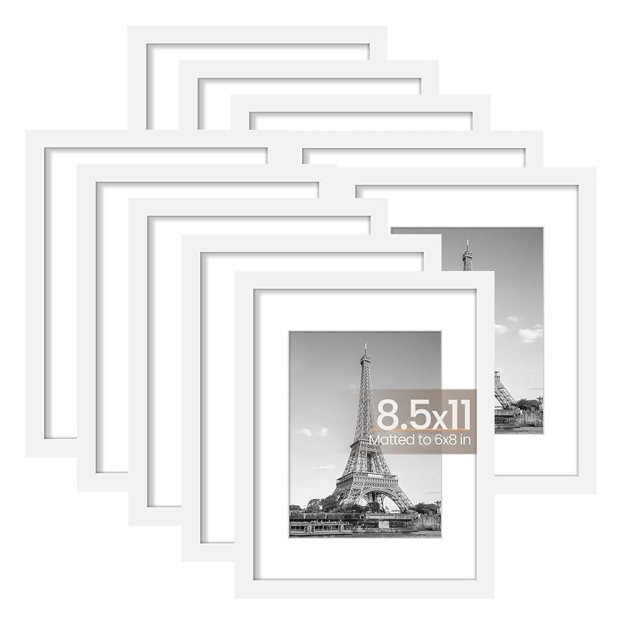 upsimples 8.5x11 Picture Frame Set of 10, Display Pictures 6x8 with Mat or 8.5x11 Without, Multi ... | Amazon (US)