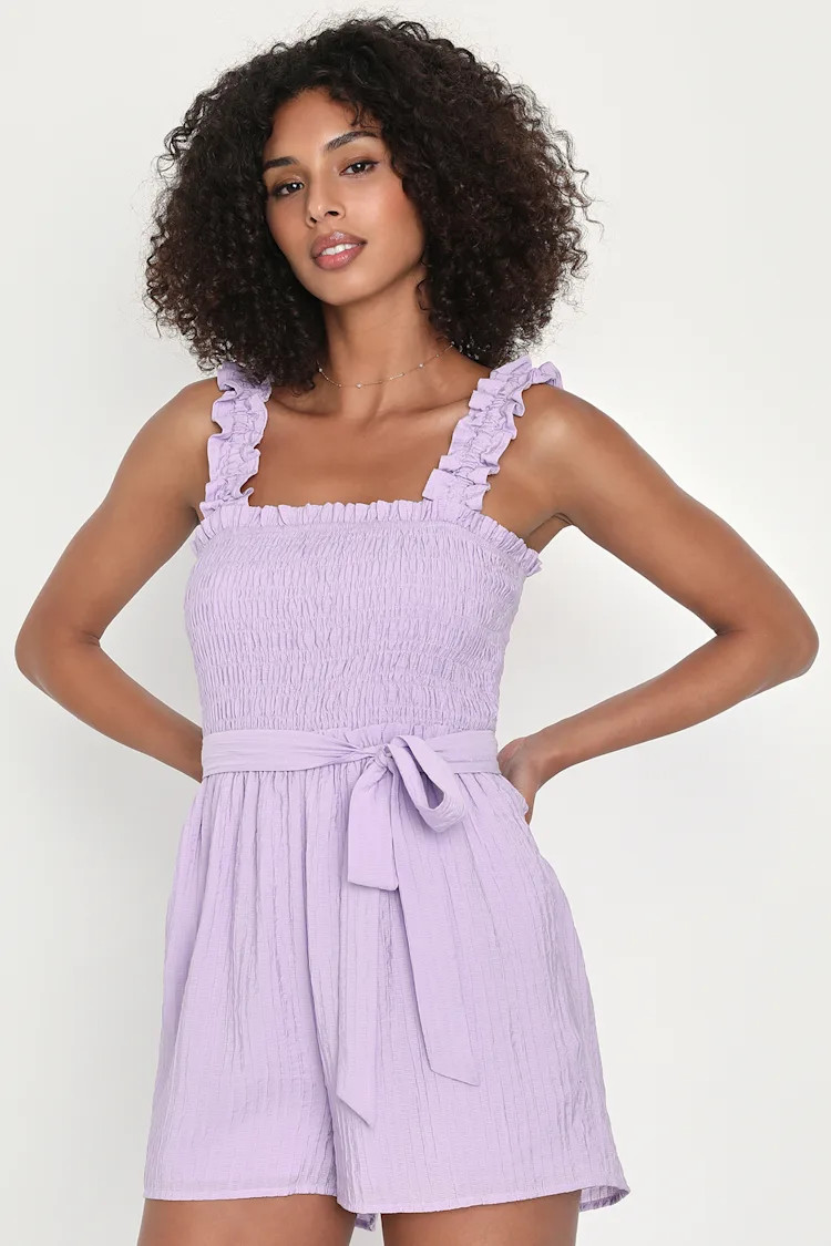 Playful Heart Lilac Smocked Belted Sleeveless Romper | Lulus (US)