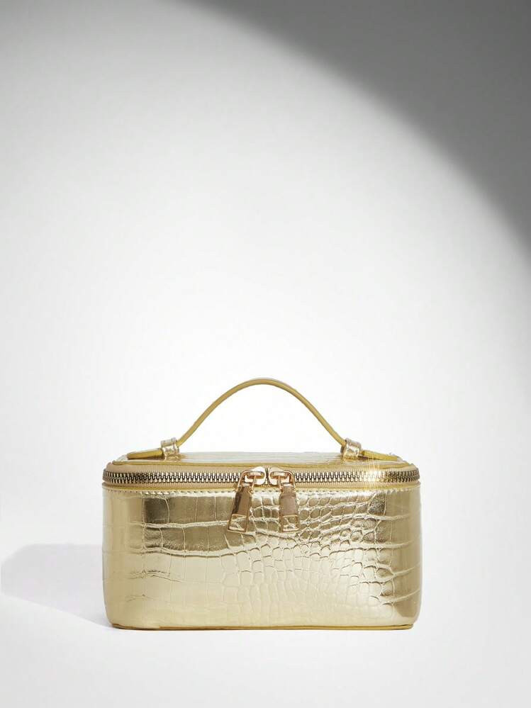 SHEIN BAE Women's Gold-Tone Zipper Design Fashionable Handbag For Daily Use , Gold Bag | SHEIN
