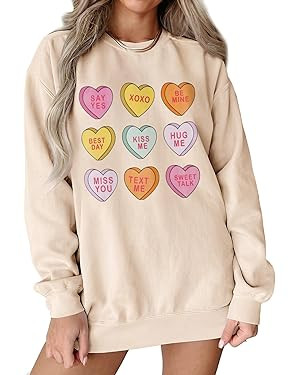 GLIGLITTR Women Valentine Sweatshirt Love Heart XOXO Funny Conversation Heart Graphic Shirt Tops ... | Amazon (US)