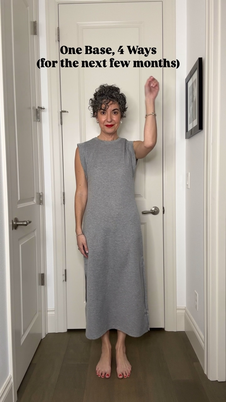 One Base, 4 Ways (for the next few months!) 
.
My favorite travel dress in a pretty heather grey styled for the next few months as we transition into spring! 🤗
.
Wearing a small in dress - it runs tts! 

#LTKSeasonal #LTKOver40