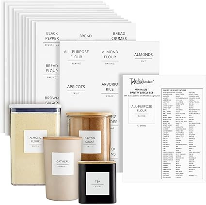 Talented Kitchen Pantry Labels for Containers - 144 Matte Vinyl Stickers, 2.5 x 2.5 in, Black on ... | Amazon (US)