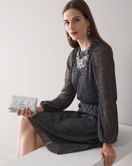 Petite Long Sleeve Shimmer Blouson Dress | White House Black Market