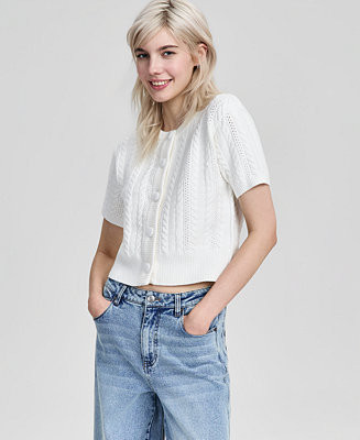 Women's Cable-Knit Short-Sleeve Cardigan, Macy's Exclusive | Macy's