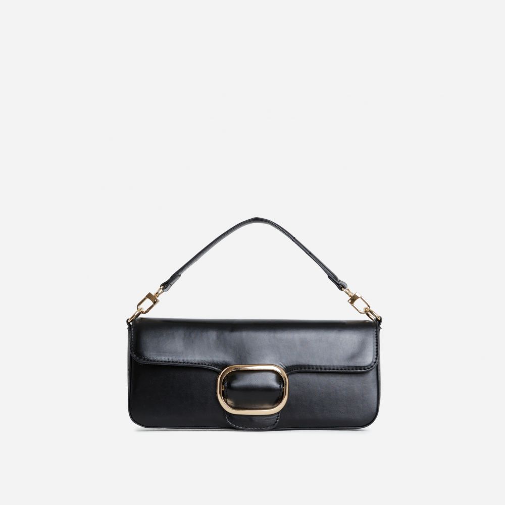 Rory Buckle Detail Rectangle Shaped Shoulder Bag In Black Faux Leather | EGO Shoes (US & Canada)