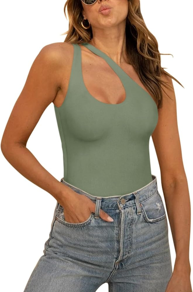 REORIA Butsmooth® Women's Trendy Sexy Plunge One Shoulder Sleeveless V Backless Going Out Tank B... | Amazon (US)