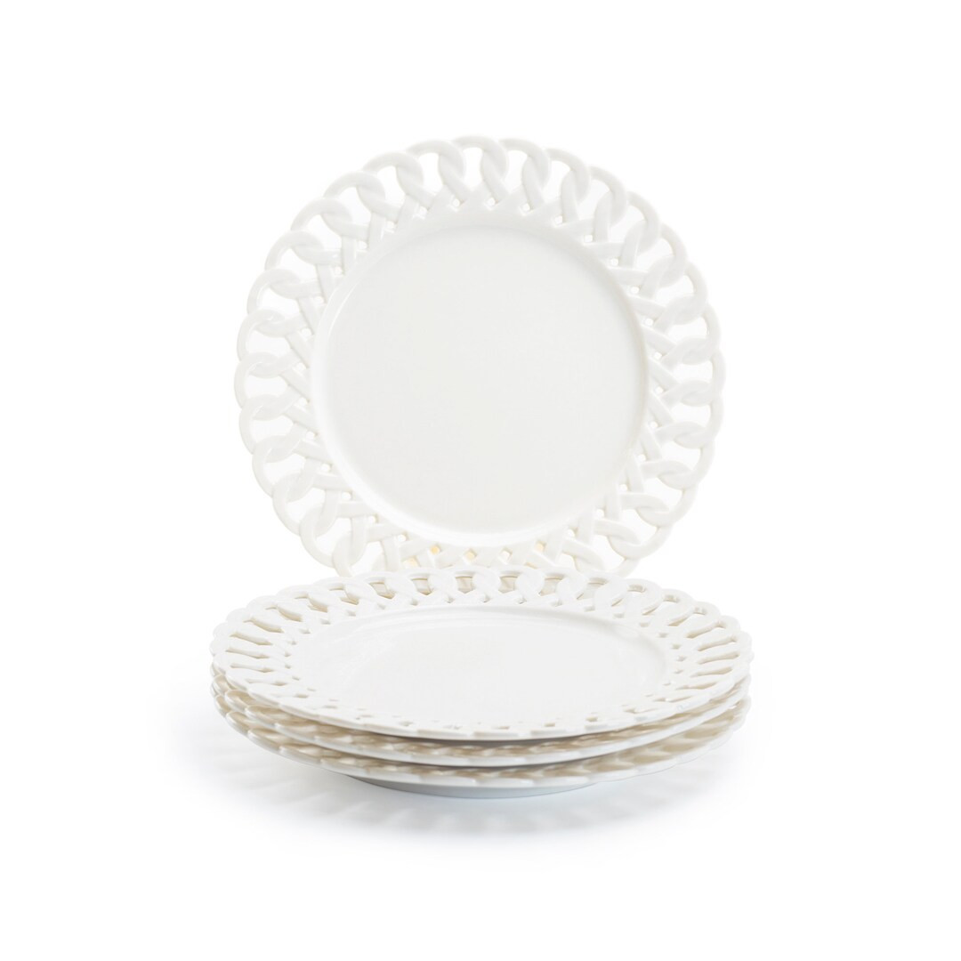 Set of Four 8" White Heirloom Fine Porcelain Dessert Plates, Each 1 Set includes 4 Plates, Bridal... | Etsy (US)