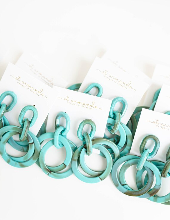 Acrylic Turquoise Marbled Layered Statement Earrings | Etsy (US)