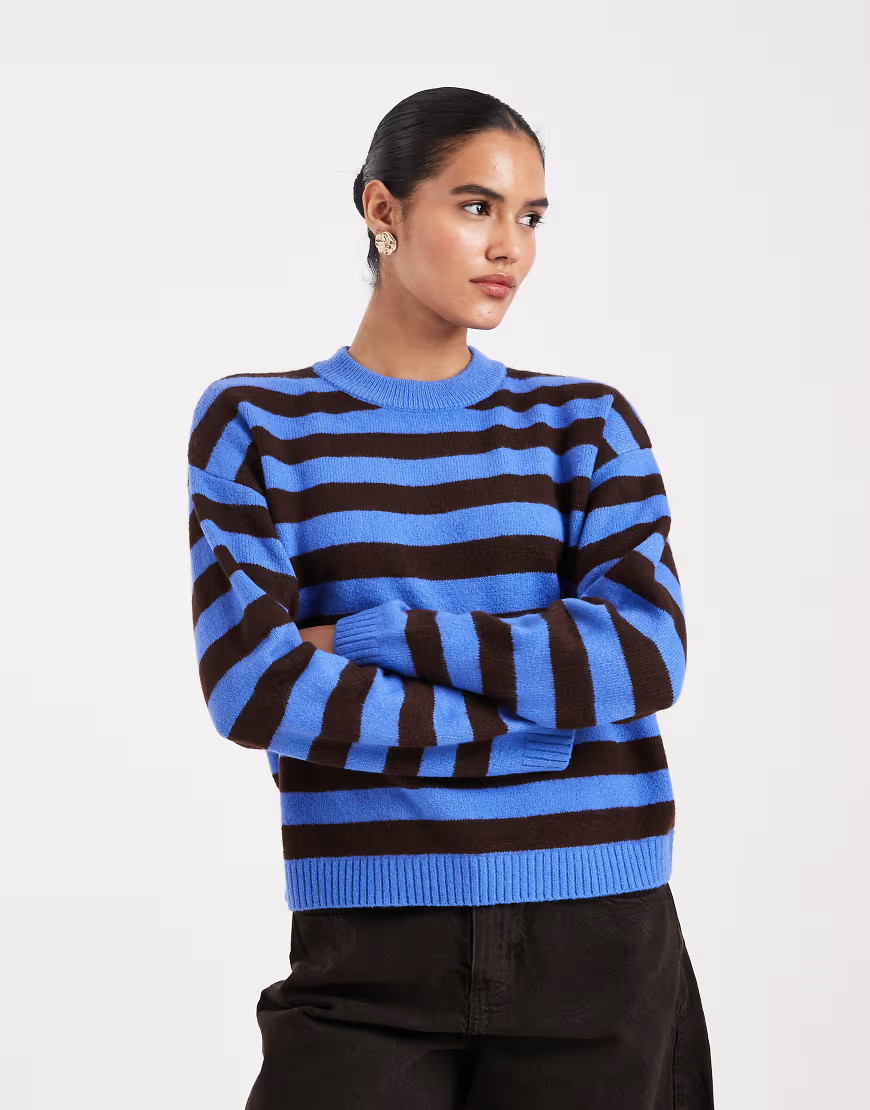 New Look - Gestreepte trui met ronde hals in blauw | ASOS (Global)