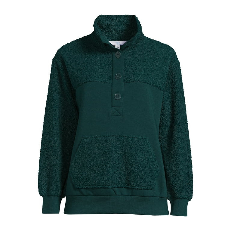 Time and Tru Women's French Terry and Faux Sherpa Pullover Top, Sizes XS-XXXL | Walmart (US)
