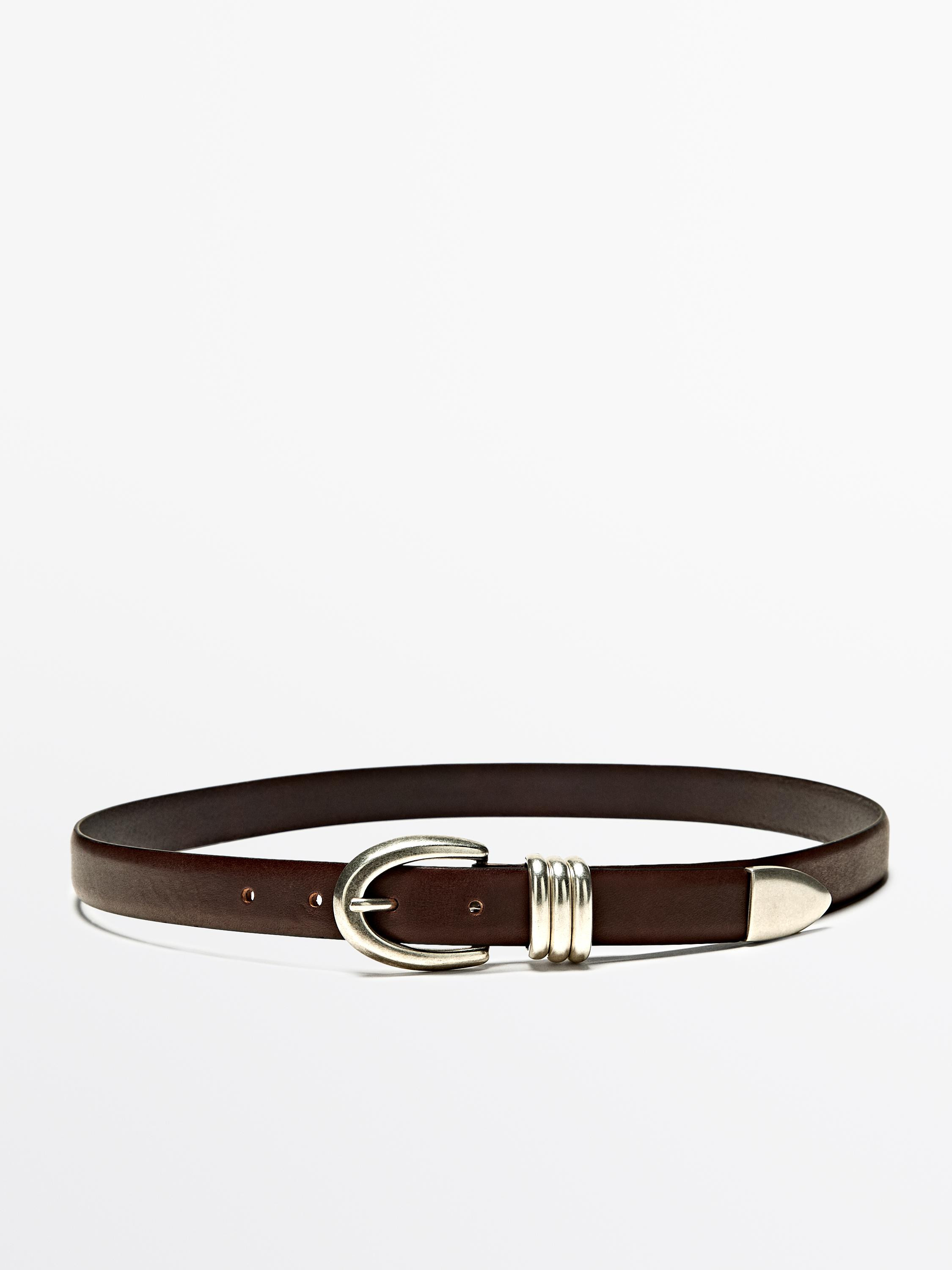 Nappa leather belt with metallic detail | Massimo Dutti US