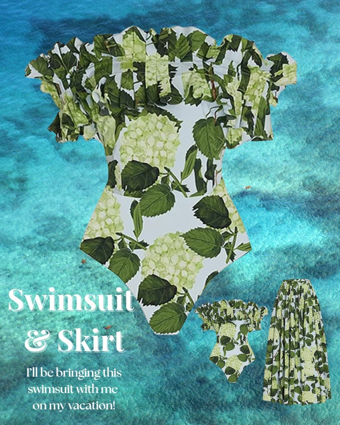 Why not look elegant on the beach or poolside with this green floral ruffle swimsuit! Comes with matching ruffle long skirt. Dreamy!!💚

#LTKtravel #LTKswimwear #LTKover50style