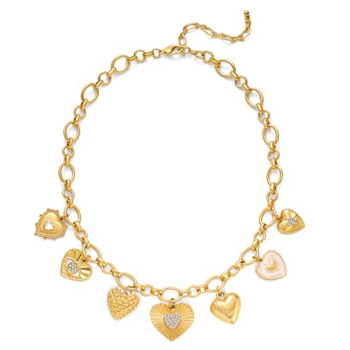 LILIE&WHITE Gold Heart Necklaces For Women With Seven different Heart Charm Gold Neckalce Puffy Heart Necklace Gold Charm Necklace Fashion Choker Necklace Link Gold Heart Necklace Jewelry Gift | Amazon (US)